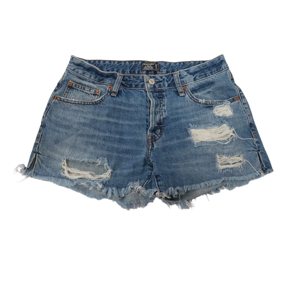Abercrombie & Fitch Ames Low Rise Boyfriend Shorts Blue Denim Distressed 4